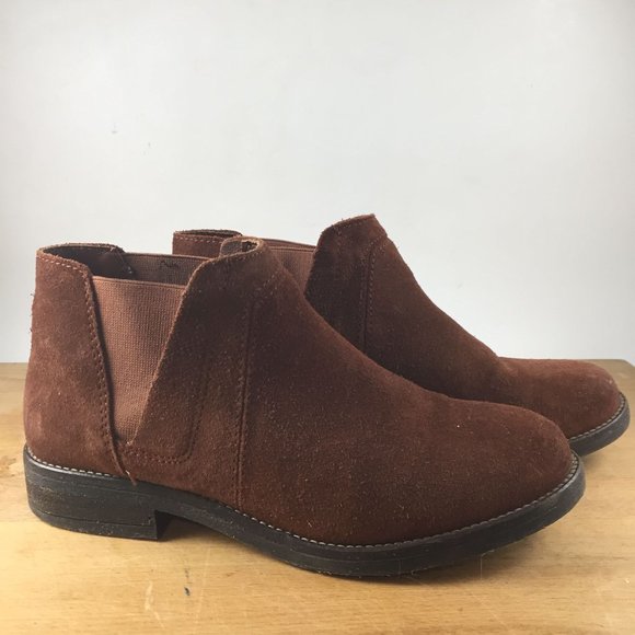 Clark Brown Rust Suede Ankle Booties Boots Shoe Size 6.5 Slip in on - Picture 4 of 10